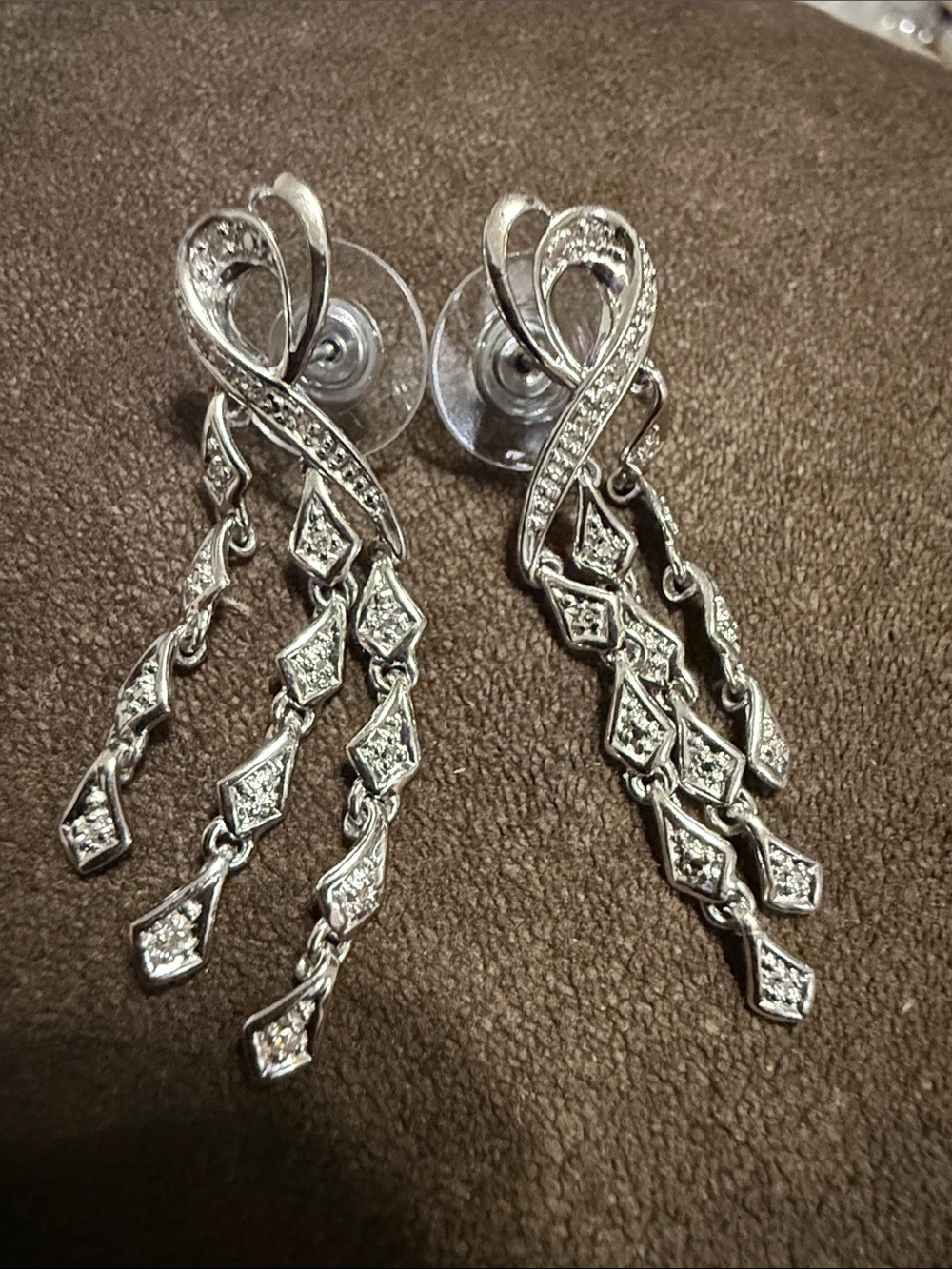 Elegant 10k white gold Dangle Earrings with Diamond Accents